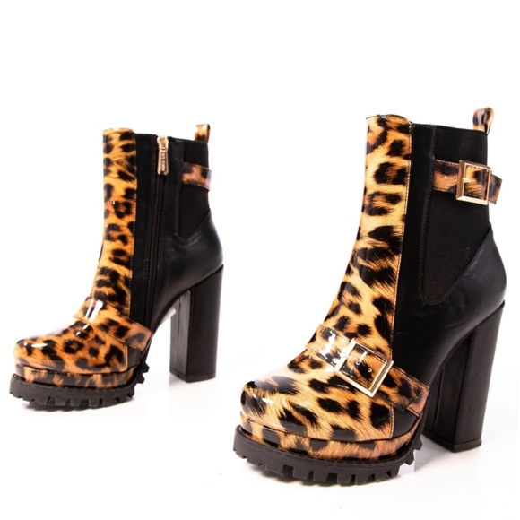 Sexy Leopard Combat chunky Block High Heel - Picture 6 of 6
